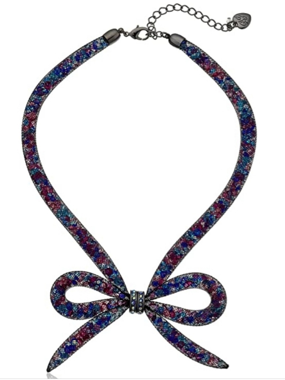 Betsey Johnson Blue & Purple Crystal Bow Mesh Necklace